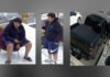 Police searching for Montreal man linked to credit card scam in Toronto and Mississauga Three surveillance images released by police. The first two images show a young man with a large build, dark hair, and facial hair, wearing a black hoodie, blue athletic shorts, and black slip-on shoes . The third image shows a black Dodge pickup truck parked on a street, viewed from above and behind.
