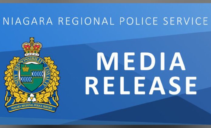 Niagara Regional Police Service media release screen displaying the NRPS crest on a blue background with the words "Media Release".