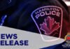 Hamilton man charged after police seize suspected fentanyl at Jackson Square Hamilton Police Service news release graphic displayed on a screen, featuring the words “NEWS RELEASE” alongside a close-up of a Hamilton Police shoulder patch with a red maple leaf emblem