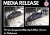 Police hunt suspects after Oshawa home set on fire Two surveillance images show a dark-coloured sedan stopped on a snowy Oshawa street at night. Three suspects are seen near the vehicle before fleeing the area, as part of an arson investigation.