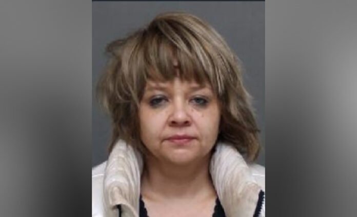 A close-up portrait of a middle-aged woman with short, layered light brown hair and bangs. She has a neutral expression and is facing the camera directly. She appears to be wearing a light-coloured jacket with a soft collar over a darker top, set against a plain background.