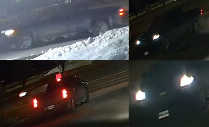 Surveillance images showing a dark-coloured pickup truck believed to be linked to a tow truck arson in Burlington.